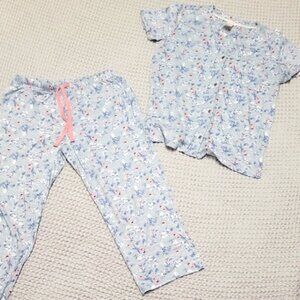 Lucky Brand Women's Gray with Pink Floral Pajama Set Cozy Oversized S